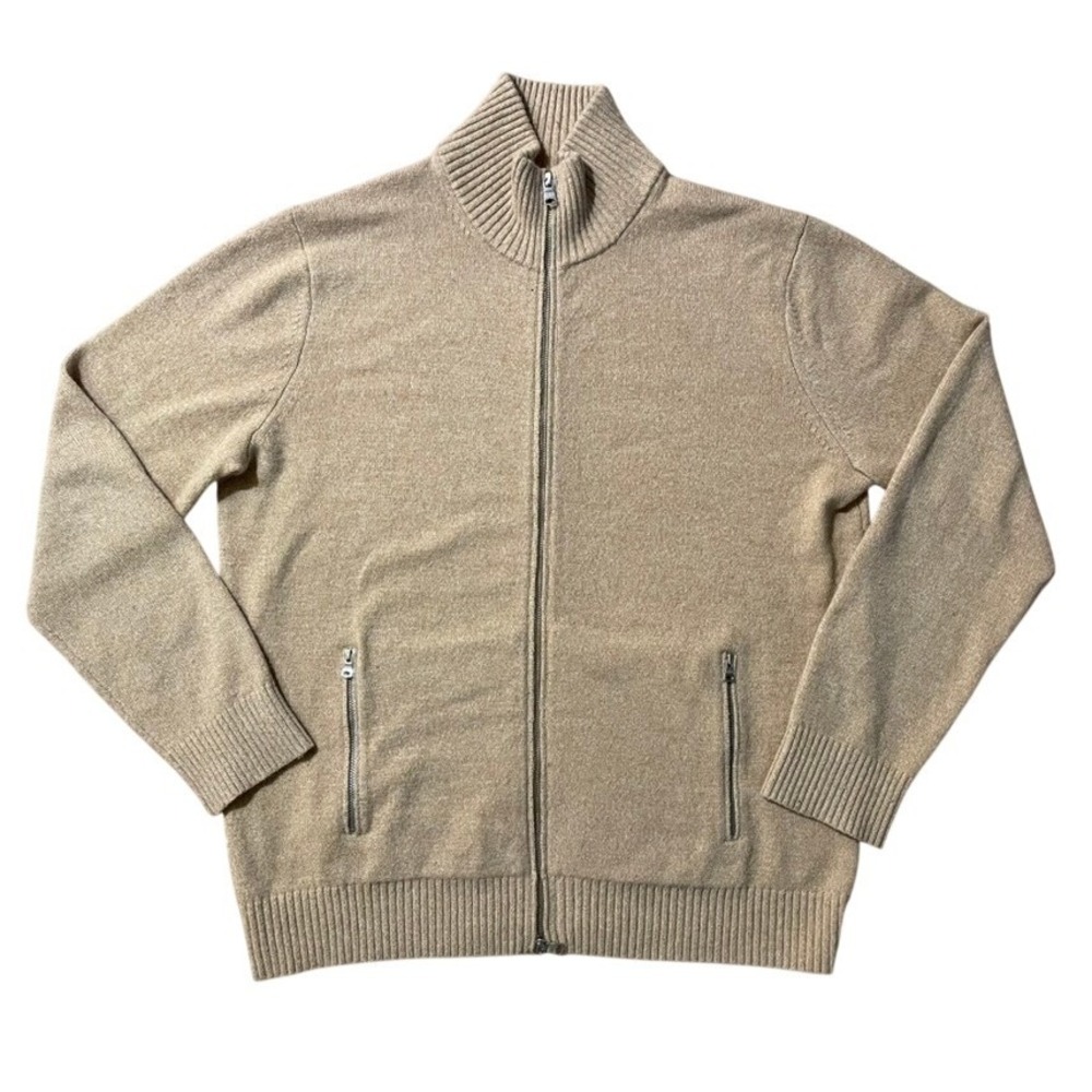 Banana Republic Italian Yarn Merino Wool Men's Sweater Sz XL Tan Full Zip Pocket